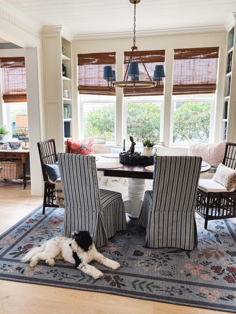 coastal cottage dining room finnegan floral rug the inspired room blog